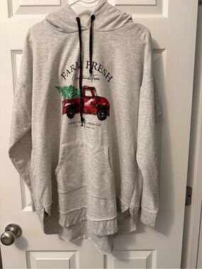 Maurices Light Gray Hoodie with Red Truck Graphic